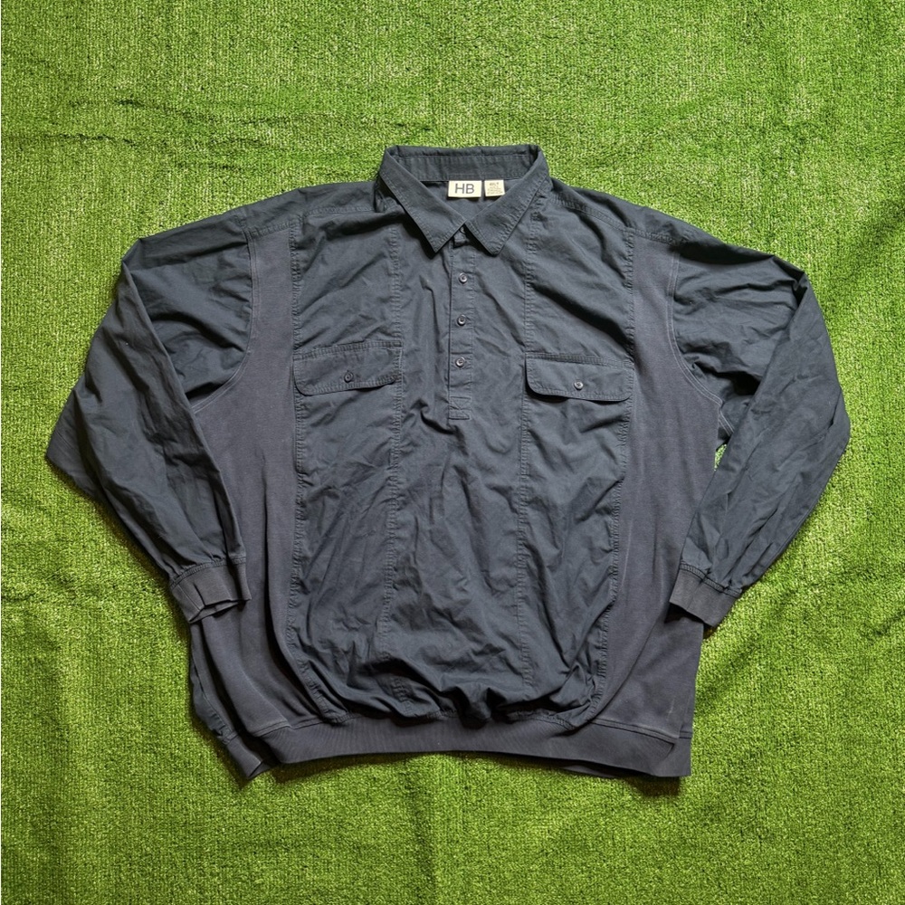 Navy Long Sleeve Button-Up Polo